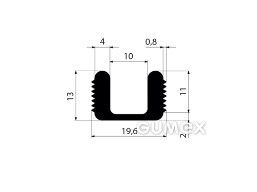 "U" Silikonprofil, 13x19,6/10mm, 40°ShA, -60°C/+180°C, schwarz, 